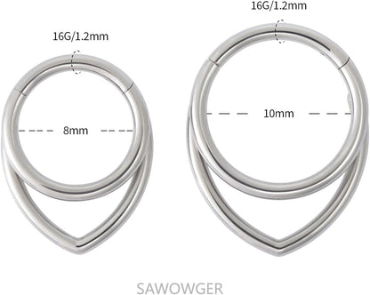 16G Titanium Septum Rings Double Septum Jewelry Daith Piercing Jewelry Silver Gold Hinged Segment Helix Clicker Piercing Jewelry 8 Mm 10 Mm Seamless Ring Hypoallergenic Jewellery for Her