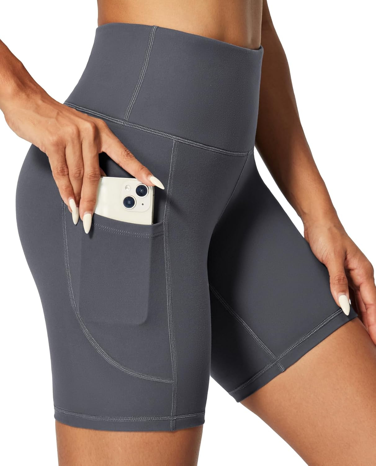 Comfort waistband detail of high-waisted shorts