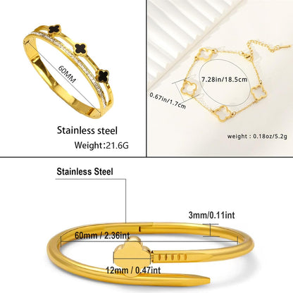 Stackable lucky clover bangle bracelets in gold for women
