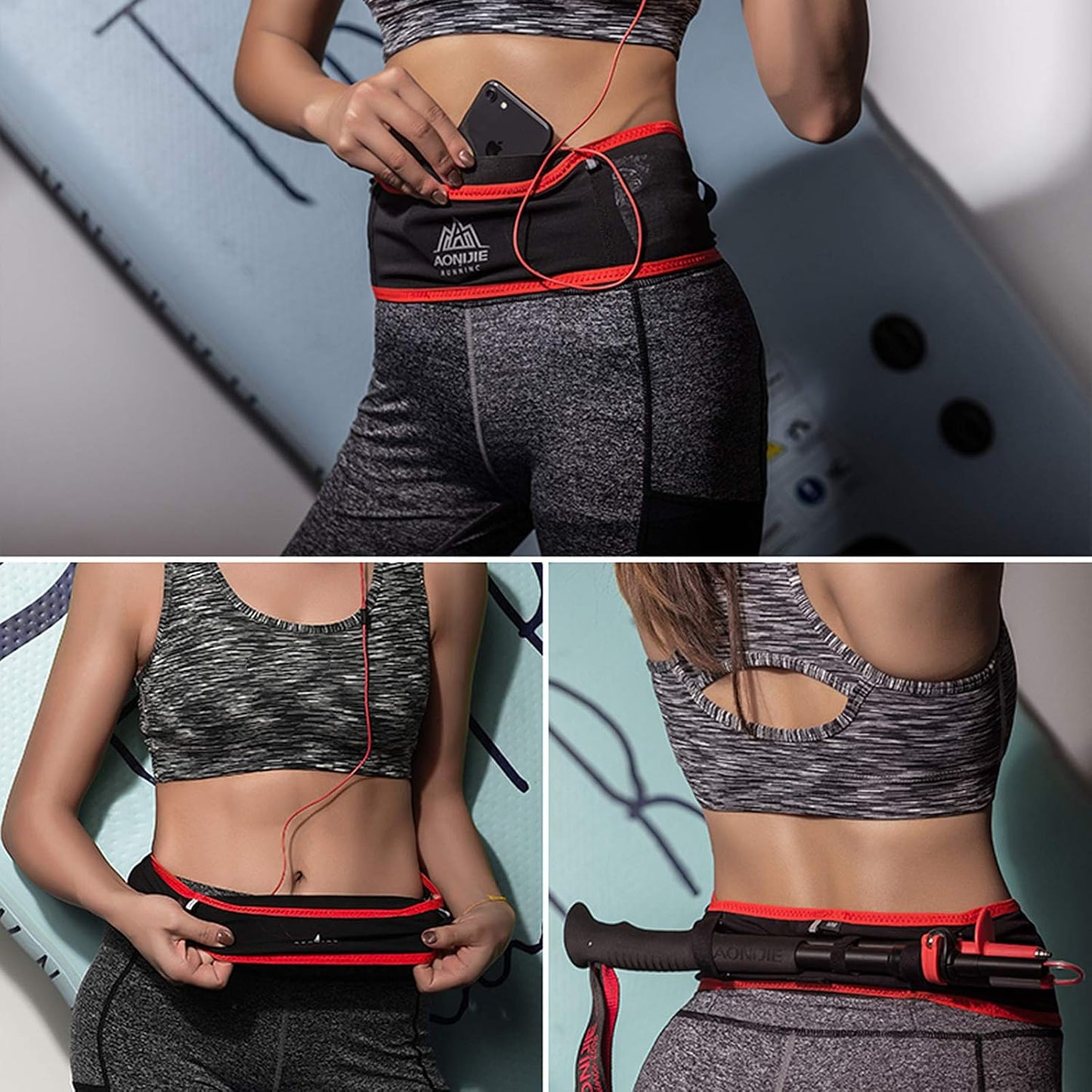 AONIJIE hydration pack showing adjustable waist strap for comfortable fit