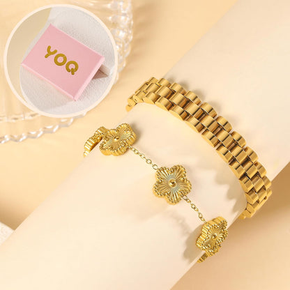 Stackable Four Leaf Clover Bracelets for Women, 18K Gold Plated Bangle Bracelets Set, 2 Pcs Charm Jewelry Gifts