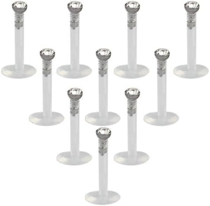 Ruifan 16G Clear UV Flexible Acrylic 2Mm CZ Gem Labret Monroe Lip Ring Tragus Helix Cartilage Earring Stud Barbell Body Piercing Jewelry