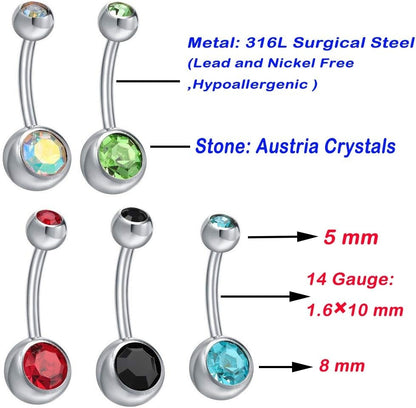 15 PCS Assorted Colors Belly Button Ring Surgical Steel Hypoallergenic Lead and Nickel Free,14 Gauge Navel Piercing Body Jewelry