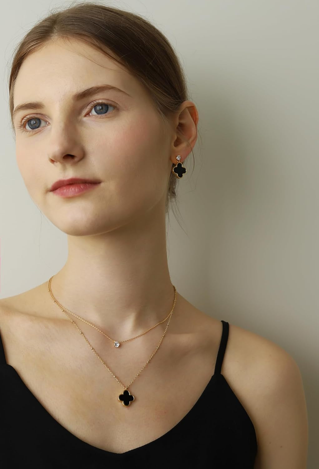 Layered Necklace for Women, 2 Strand Stainless Steel Chains with Clover, Butterfly or Heart Pendant, Dainty Fashion Jewelry Gift