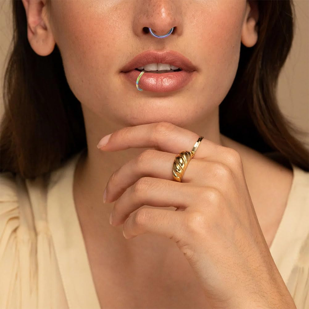 30PCS Non Piercing Lip Ring, Fake Nose Ring Clip On, Stainless Steel Faux Lip Ring Jewelry for Women, Men