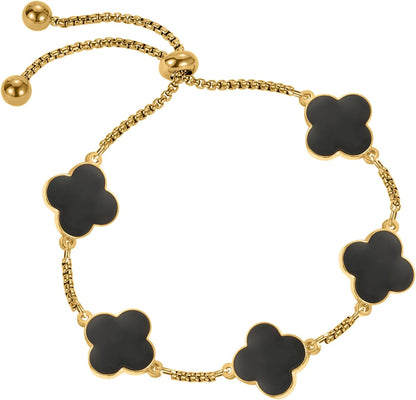 Clover Bracelet for Women 18K Gold Plated White/Black/Gold Flower Four Leaf Clover Bracelets Trendy Adjustable Jewelry Luky Gifts for Women