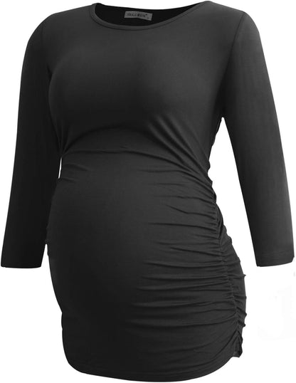 Smallshow Women'S Maternity Tunic Tops Clothes 3/4 Sleeve Ruched Pregnancy Shirt