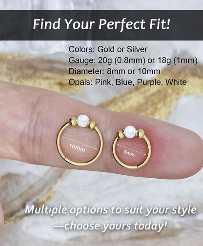 Opal Nose Ring Studs Horseshoe Nose Rings Hoops Stud 316L Stainless Steel Nose Rings round CZ Square Screw L Shaped Nose Stud Hypoallergenic Nostril Piercing Jewelry for Women Men