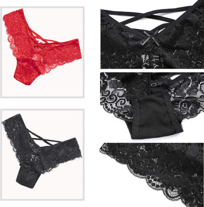 Mid-rise lace thong panties side view