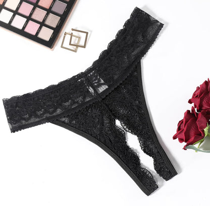 Low-rise t-back hipster thong with delicate lace construction