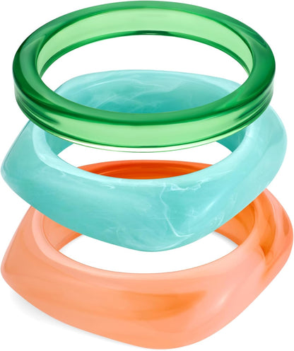 3PCS Colorful Acrylic Resin Bangle Bracelet for Women Boho Geometric Acetate Plate Bracelet Trendy Christmas Jewelry