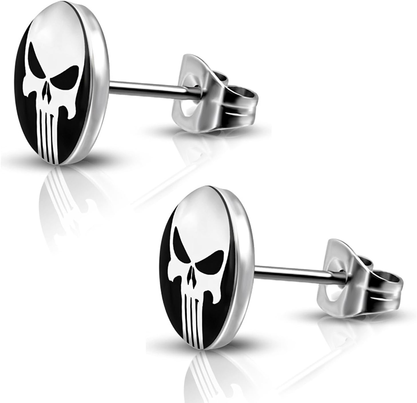 Stainless Steel Punisher Skull round Circle Button Stud Post Earrings