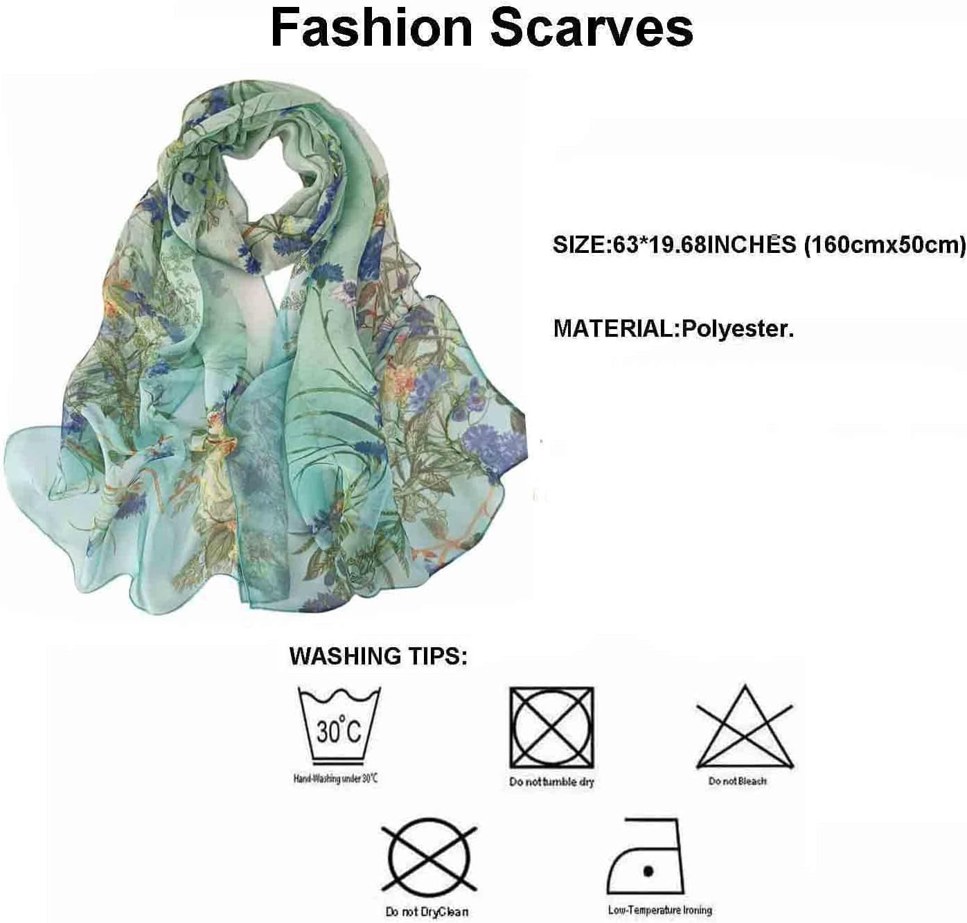 Pokeedioty Scarfs for Women Lightweight Scarves Elegant Floral Pattern Sheer Scarfs Shawls Wraps