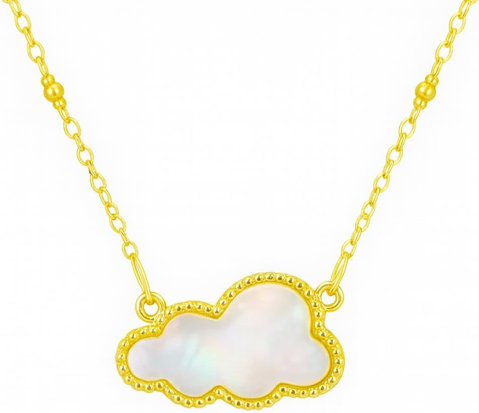 Genuine Mother of Pearl Gemstone Iridescent Gold Pendant Necklaces for Women, Fashion Jewelry, 18K Gold-Plated, Adjustable 16-20" Chain