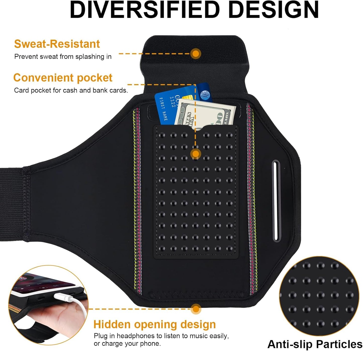 Close-up of anti-slip lining inside phone compartment