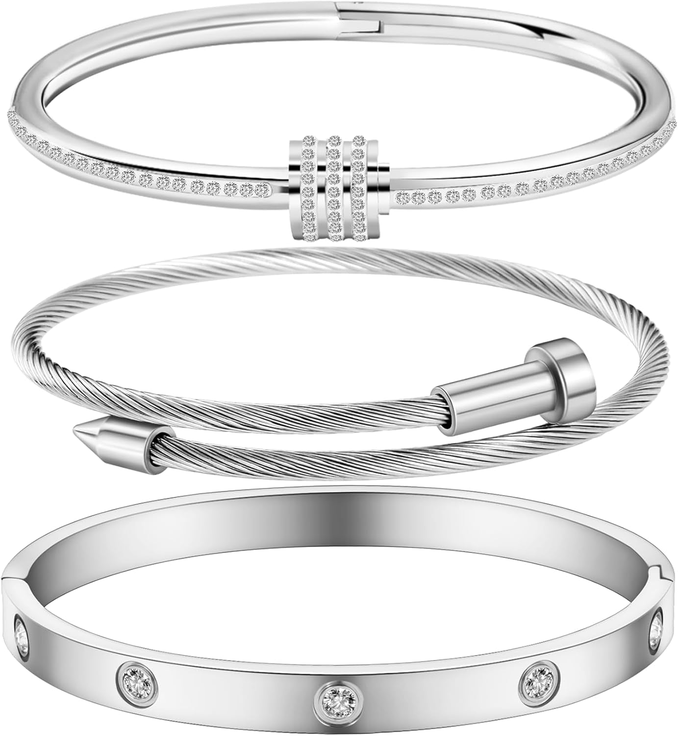 Women'S Stainless Steel Bracelet Gold Plated Cuff Bangle with Cube Zircon Hinge Jewelry Oval Bangle Witness the Gift of Love