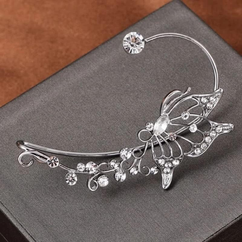 Silver Metal Butterfly Ear Clips without Piercing for Women Sparkling Zircon Ear Cuff Clip Earrings Wedding Jewelry