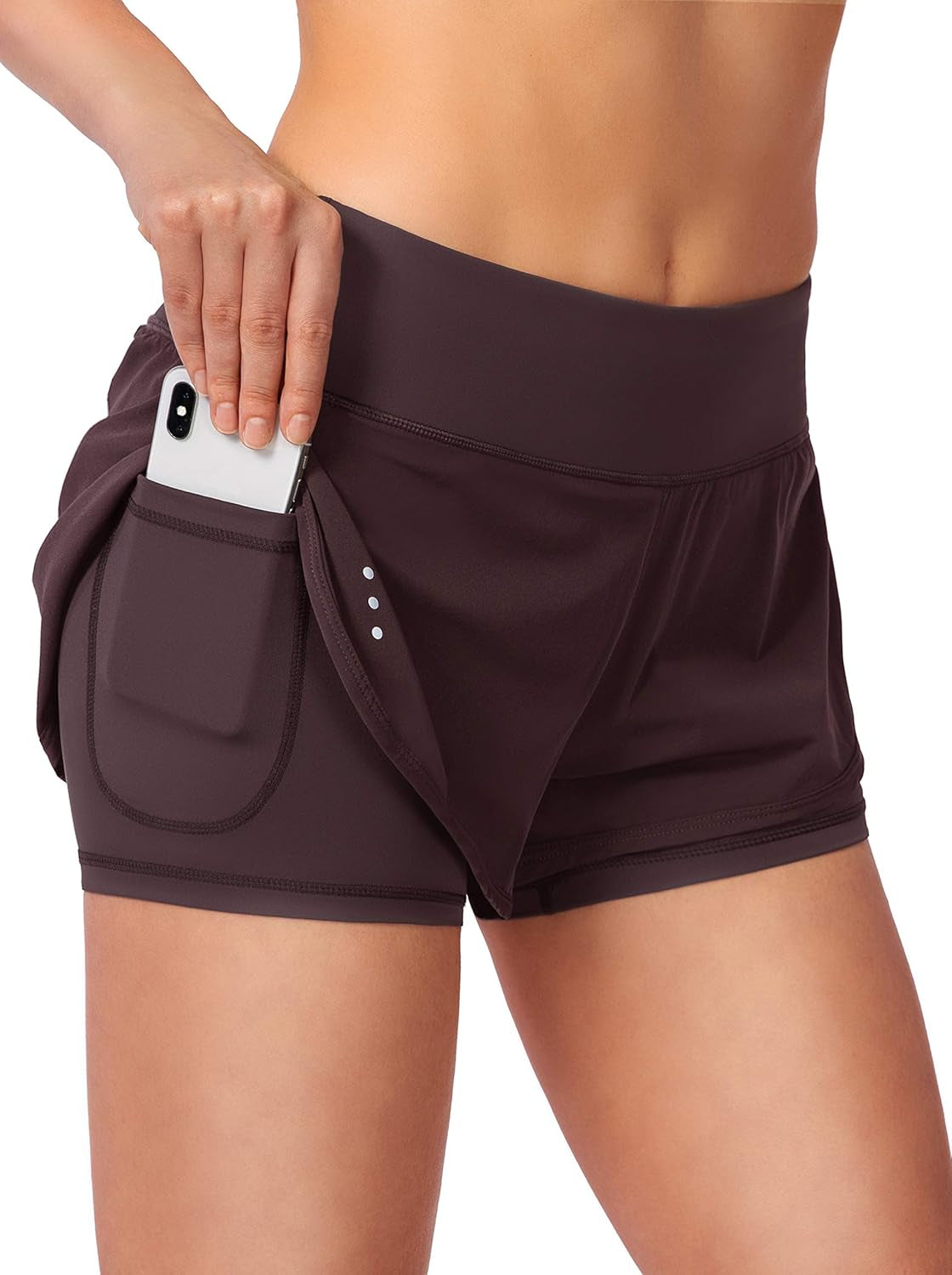 Soothfeel Women'S Running Shorts with Zipper Pocket 2 in 1 High Wasited Workout Athletic Gym Yoga Spandex Shorts for Women