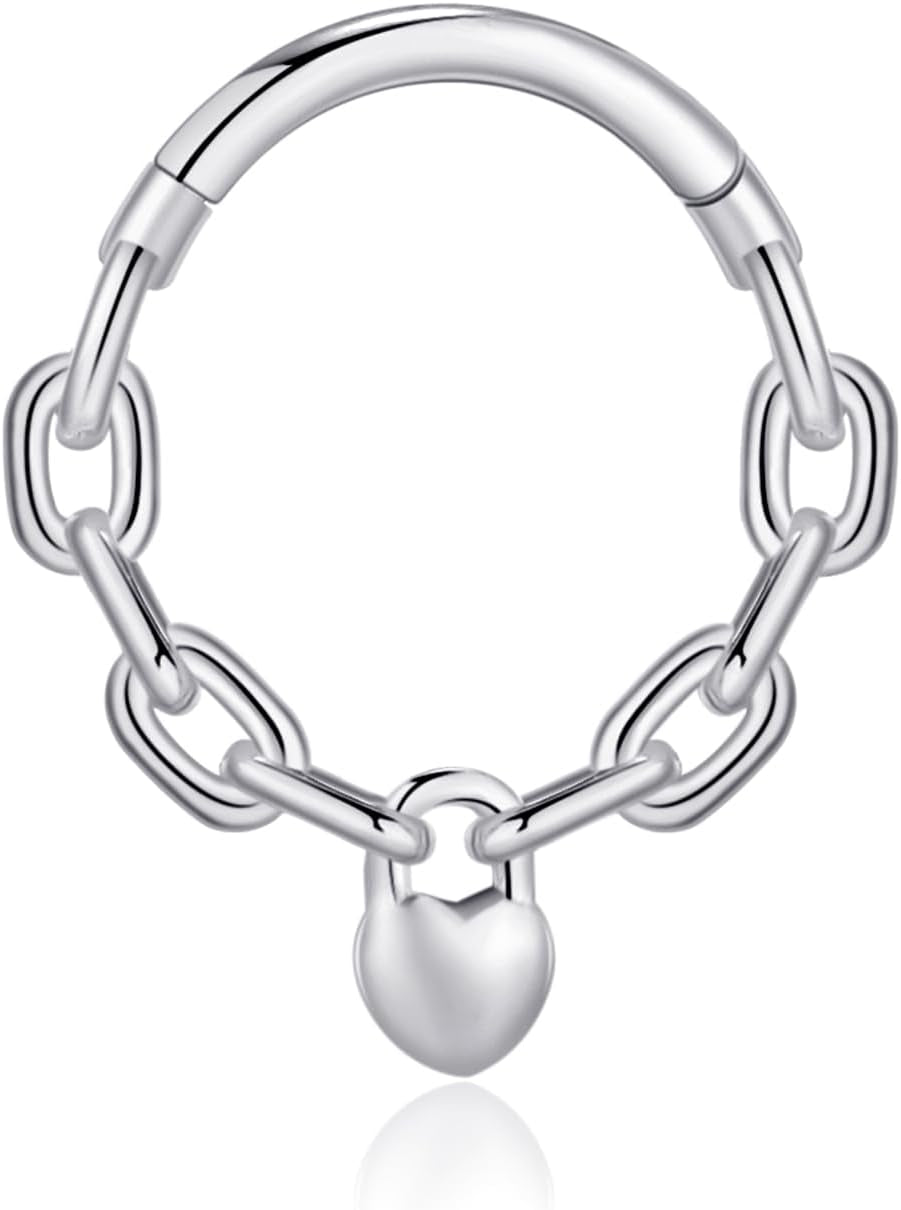 Chain Link Septum Rings: 16G 8Mm Nose Helix Cartilage Daith Tragus Earring Piercing Ring Hoop, Surgical Steel Nose Ear Clicker Rings Piercing Jewelry for Women Men