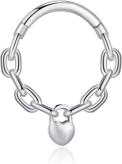 Chain Link Septum Rings: 16G 8Mm Nose Helix Cartilage Daith Tragus Earring Piercing Ring Hoop, Surgical Steel Nose Ear Clicker Rings Piercing Jewelry for Women Men