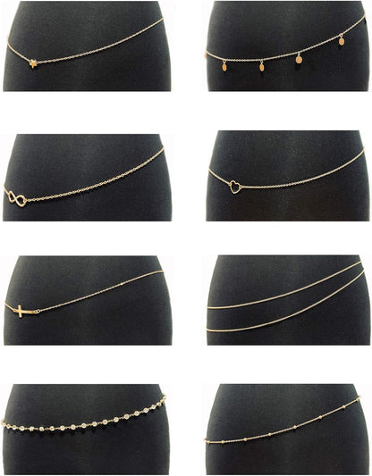 Tornito 4-8Pcs Sexy Body Chain Belly Waist Chain Necklace Summer Beach Bikini Bra Body Jewelry for Women Gold Tone