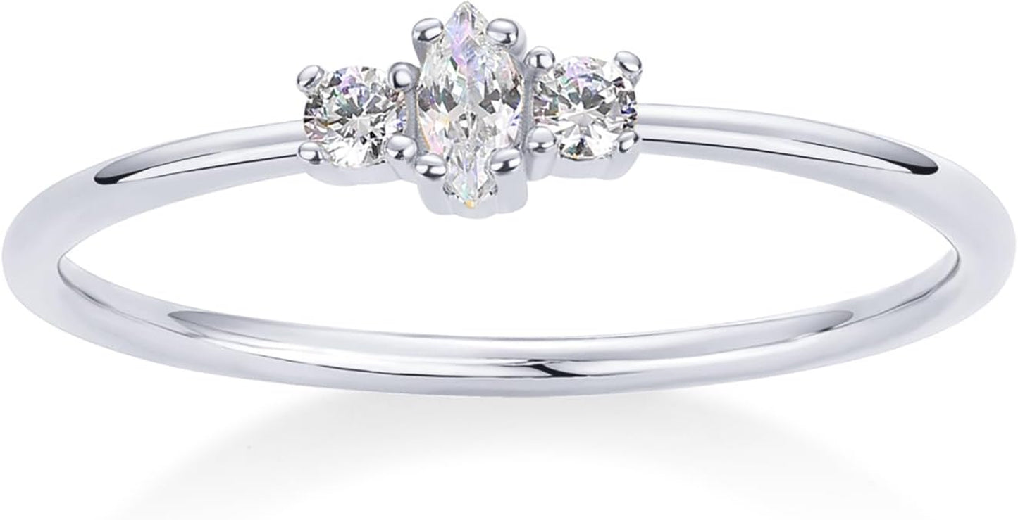 PAVOI 18K Gold Plated Marquise round Mini Cubic Zirconia Stackable Rings for Women | Dainty Stacking Thin Band for Women