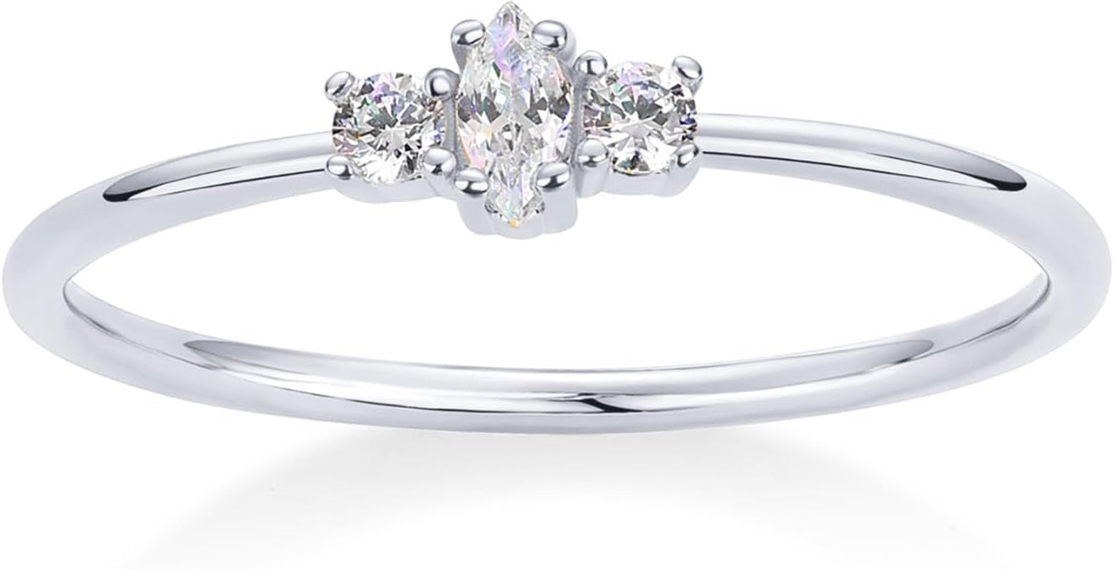 PAVOI 18K Gold Plated Marquise round Mini Cubic Zirconia Stackable Rings for Women | Dainty Stacking Thin Band for Women