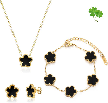 Four Leaf Clover Bracelet Set for Women - 18K Gold Plated Flower Lucky 4 Leaf Necklace Bracelet Earrings Jewelry Sets Gift for Women