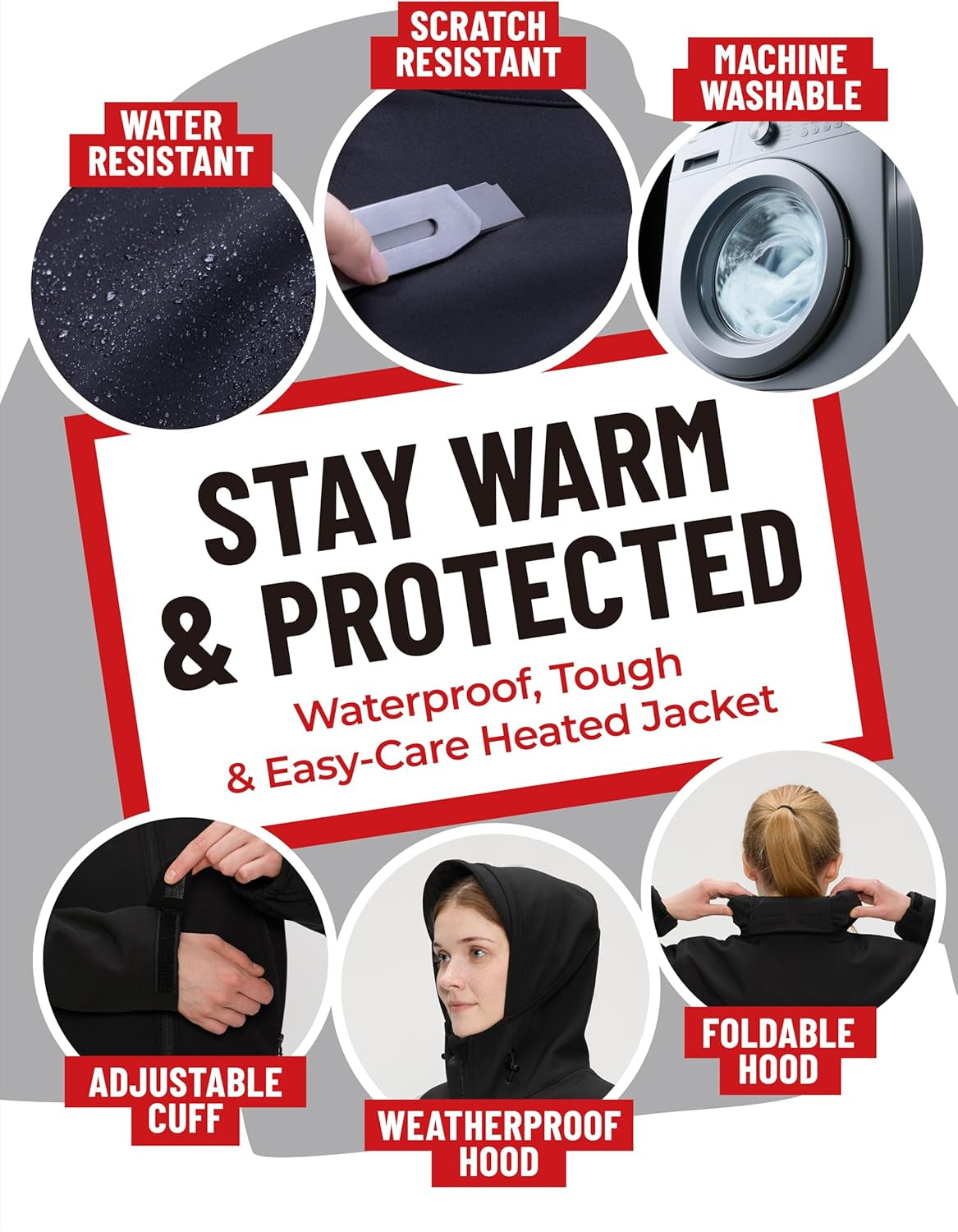 Model wearing women's electric heated jacket while hiking
