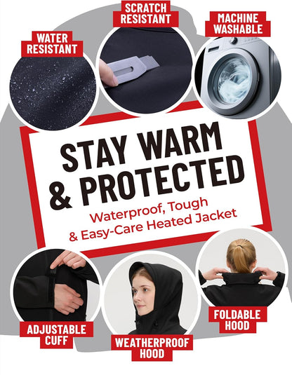 Model wearing women's electric heated jacket while hiking