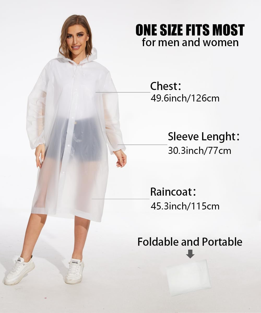 Woman wearing waterproof rain poncho with drawstring hood