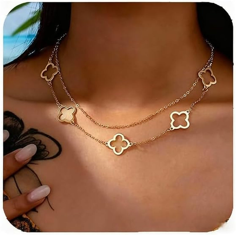 Gold Charm Necklace for Women Star Pearl Charms Pendant Neckalces Dainty 14K Gold Plated Summer Beach Ocean Jewelry Gifts