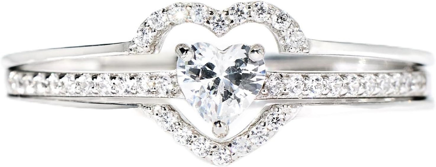 STORYJEWELLERY 925 Sterling Silver Rings for Women, Promise Rings for Her, Heart Purity Ring, Stacking Silver Pinky Ring for Women, Gifts for Her