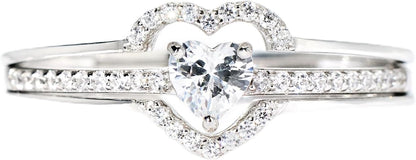 STORYJEWELLERY 925 Sterling Silver Rings for Women, Promise Rings for Her, Heart Purity Ring, Stacking Silver Pinky Ring for Women, Gifts for Her