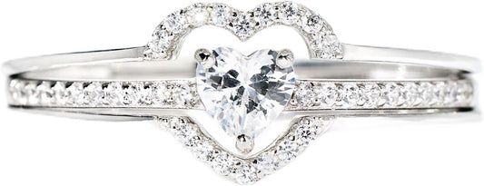 STORYJEWELLERY 925 Sterling Silver Rings for Women, Promise Rings for Her, Heart Purity Ring, Stacking Silver Pinky Ring for Women, Gifts for Her