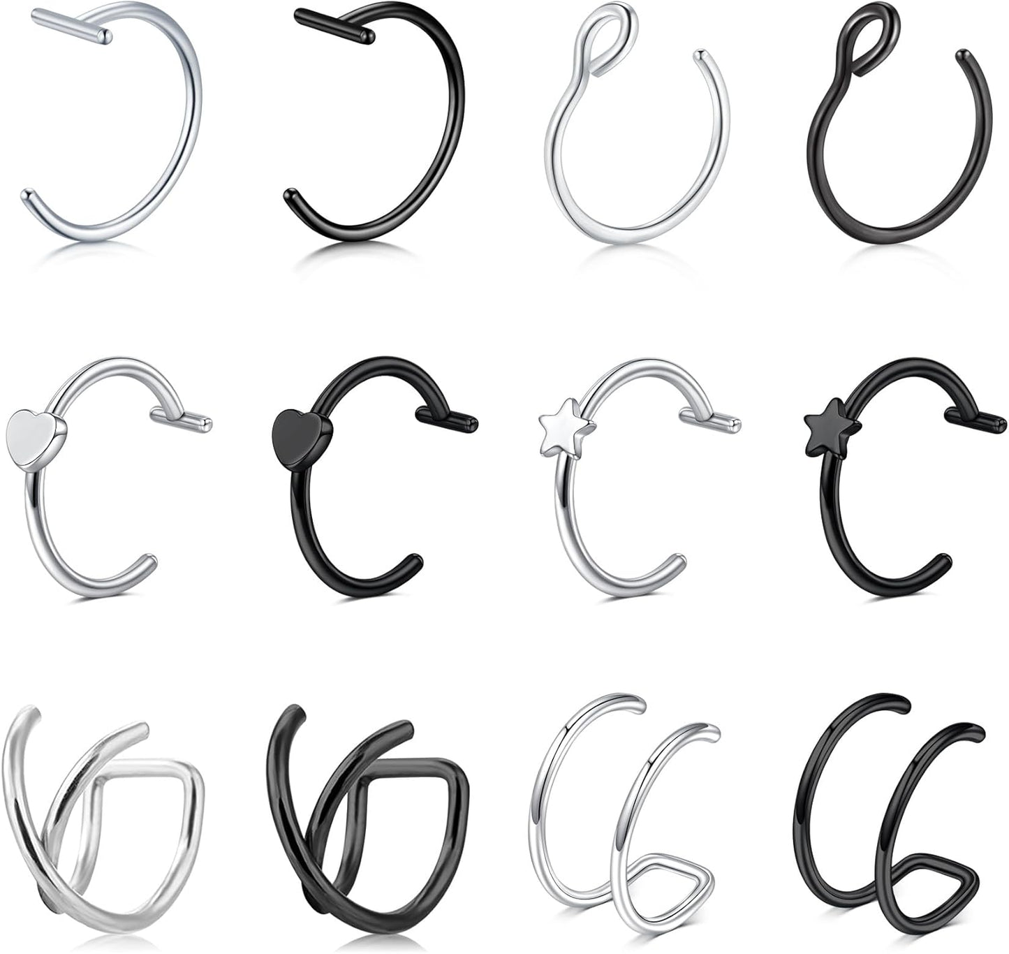 Briana Williams Fake Lip Piercing Fake Lip Ring Fake Nose Ring Fake Nose Piercing Faux Lip Rings Fake Snake Bite Piercing Clip on Non Piercing Double Cartilage Helix Earrings Ear Cuff for Women Men