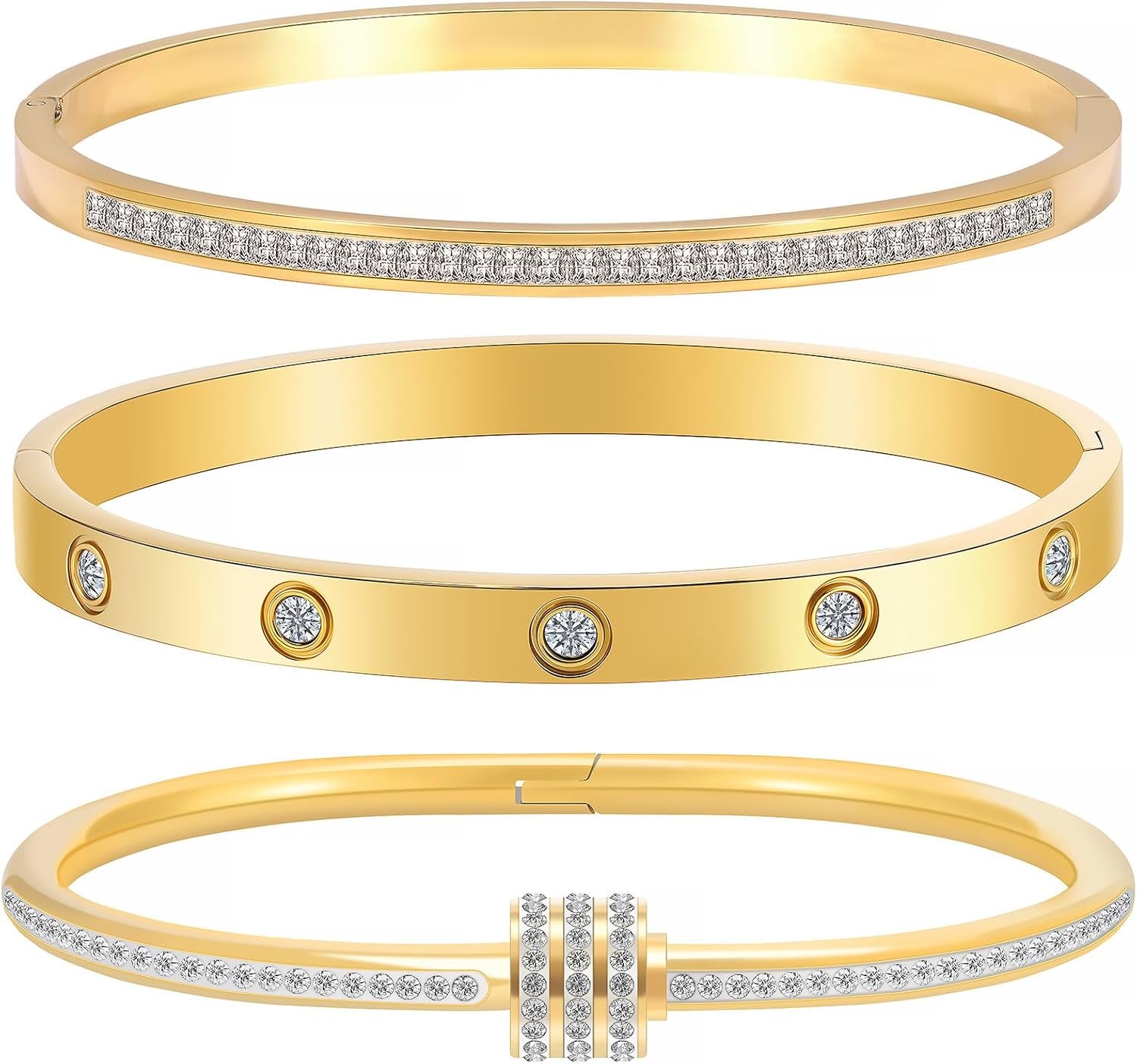 Gold Bracelets for Women - Stackable Bangles with Love & Friendship Theme - Stainless Steel Jewelry Gift for Her