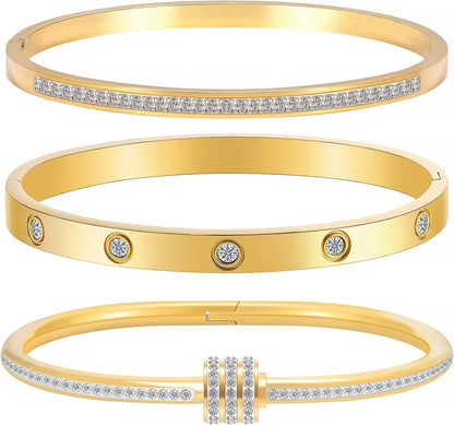 Gold Bracelets for Women - Stackable Bangles with Love & Friendship Theme - Stainless Steel Jewelry Gift for Her