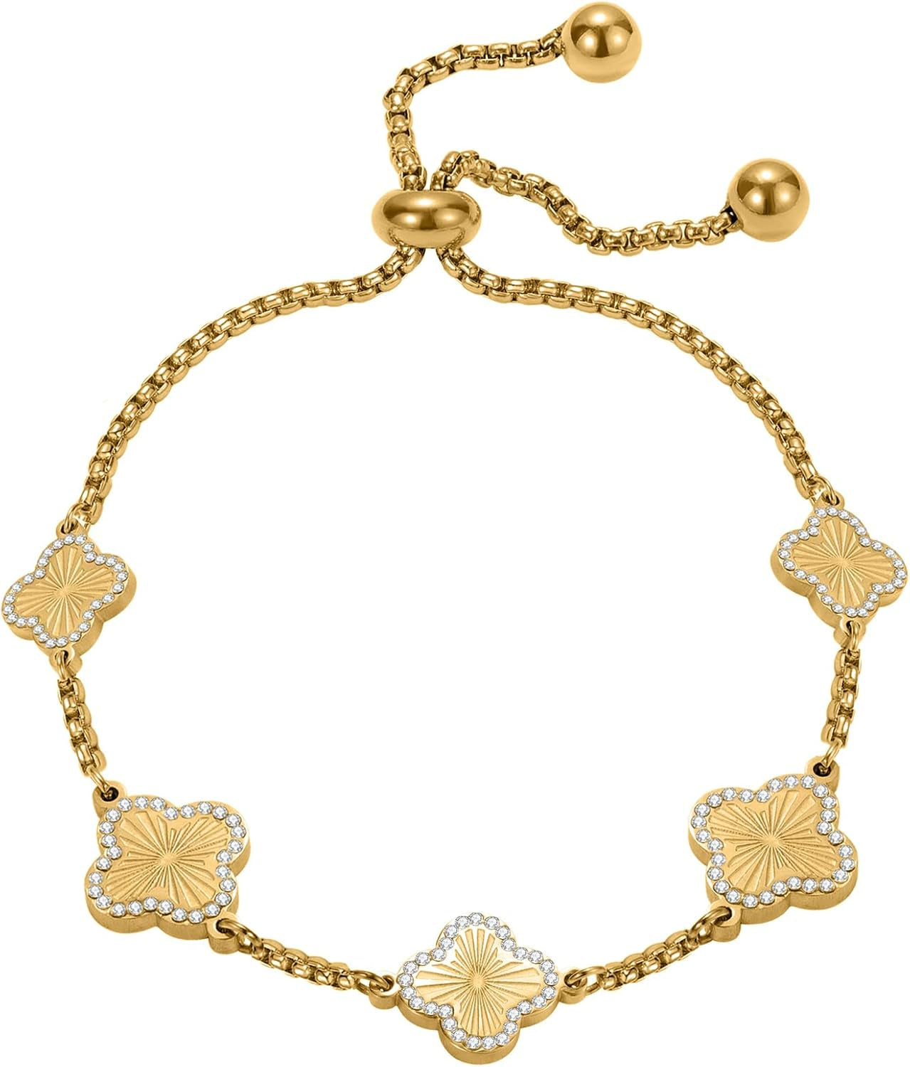 Clover Bracelet for Women 18K Gold Plated White/Black/Gold Flower Four Leaf Clover Bracelets Trendy Adjustable Jewelry Luky Gifts for Women