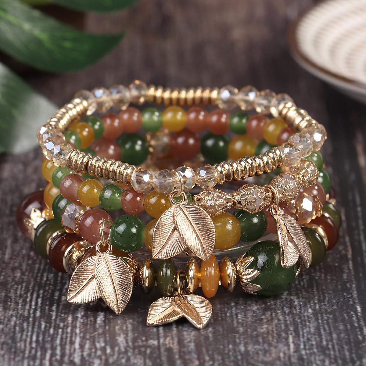 4 Sets Bohemian Stackable Bead Bracelets, Stretch Bangle Charm Jewelry 1