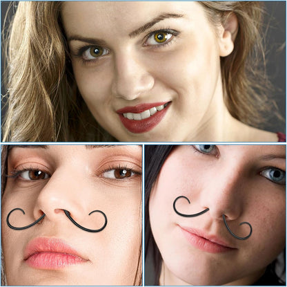 Mustache Septum Ring Black Septum Mustache Nose Ring Piercing Jewelry Surgical Steel Septum Piercing Hanger(16/14G)