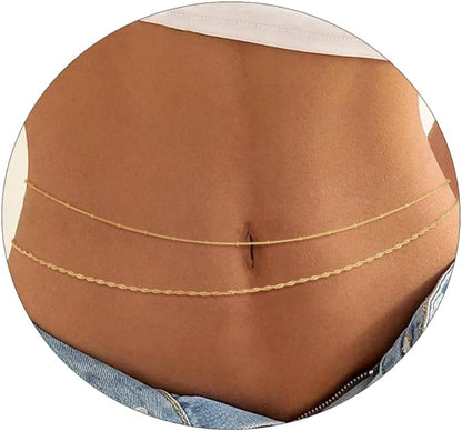Gold Waist Chain for Women Dainty 14K Gold Plated Layered Belly Chain Adjustable Bikini Belly Beads for the Waist Waterproof Beach Accessories Body Chain Jewelry for Gifts