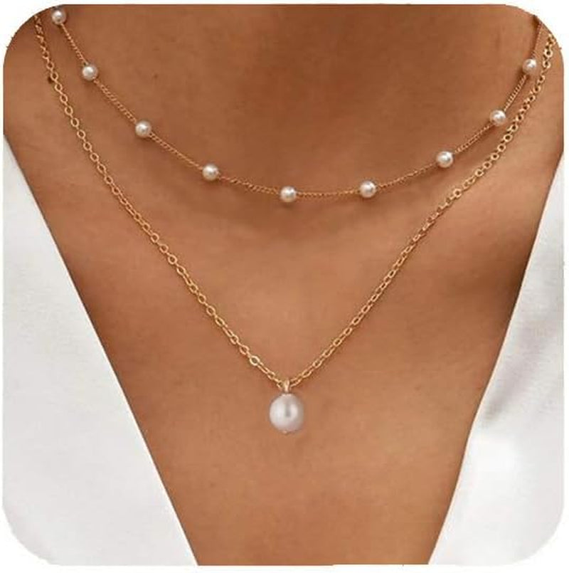 Gold Charm Necklace for Women Star Pearl Charms Pendant Neckalces Dainty 14K Gold Plated Summer Beach Ocean Jewelry Gifts