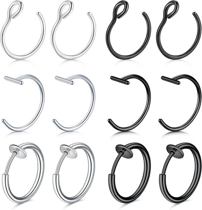 QWALIT Fake Lip Piercing Fake Lip Ring Fake Nose Ring Fake Snake Bites Fake Nose Piercing Faux Lip Rings Fake Snake Bite Piercing Clip Lip Ring Ear Cuff Earrings