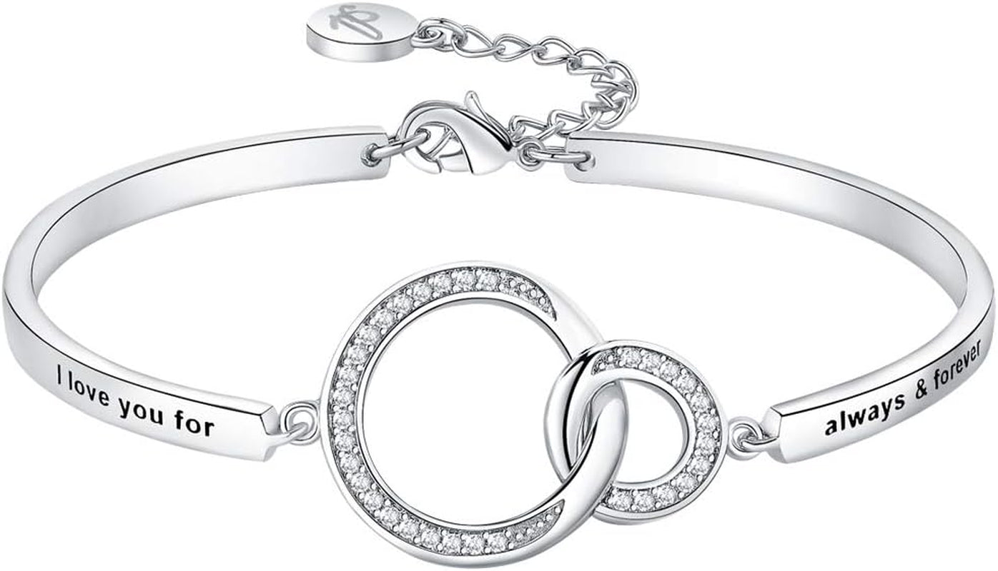 I Love You bangle bracelet engraved on woman's wrist