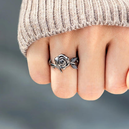 Burned and Survived Self-Love Black Rose Ring, Blooming from Darkness Black Rose Rings Love All Parts of Yourself Creative Personalized Therapeutic Gifts Jewelry