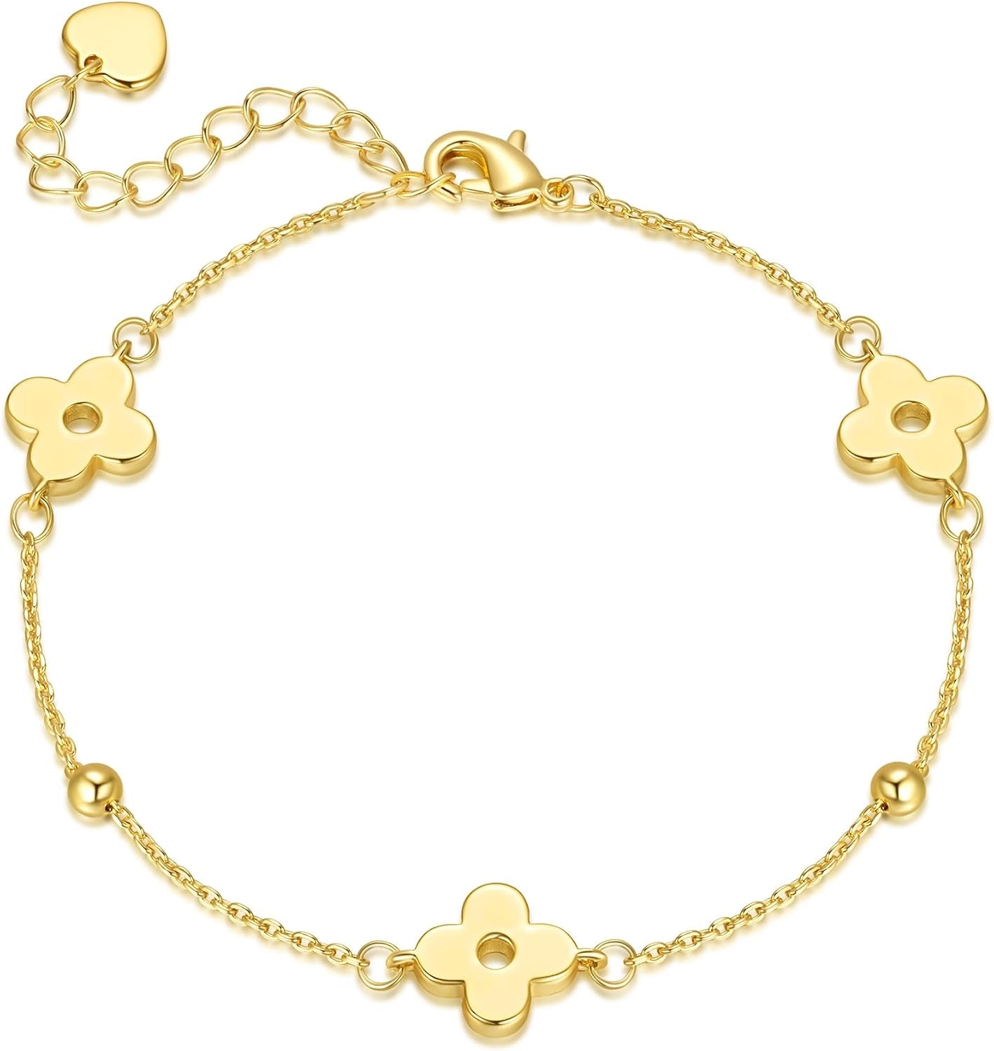 14K Gold Bracelets for Women Gold Bracelet for Womens Clover Bracelets for Women Lucky and Playful Design Womens Four Leaf Clover Bracelet Adjustable Size (7-8.6) In