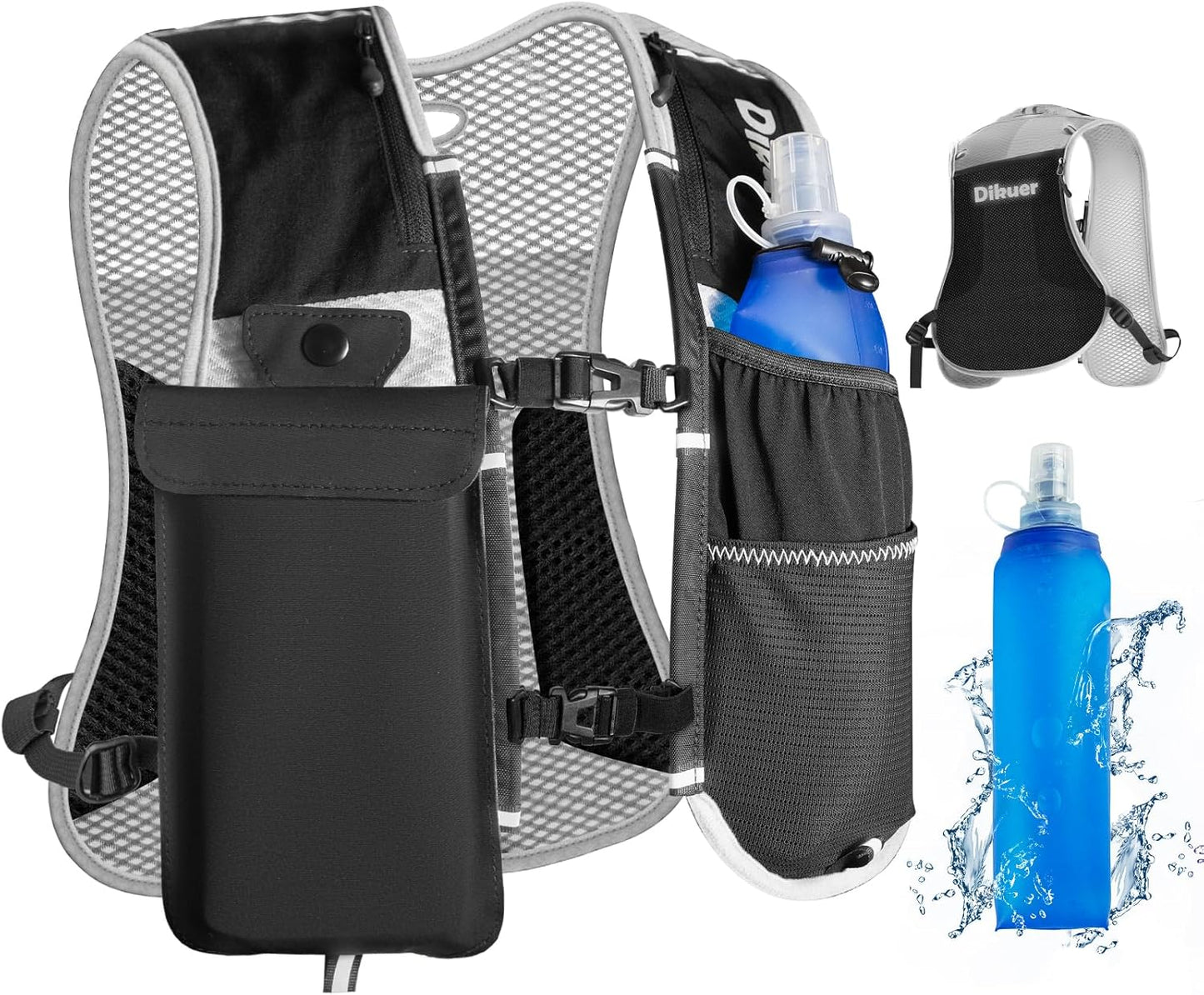 Soft flask attachment on hydration runner backpack