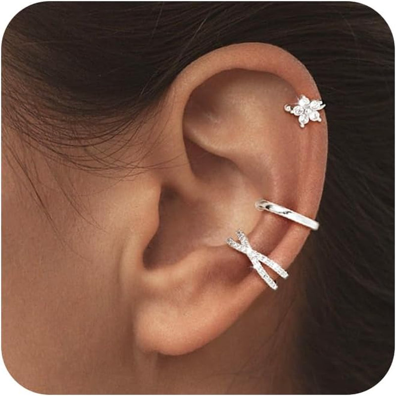 14K Gold Plated Ear Cuff Earrings for Women, Dainty Ear Cuffs Clip on Earrings Non Piercing Trendy Cubic Zirconia Cartilage Hoop Earring Fashion Jewelry Valentine'S Day Gift Sets for Women