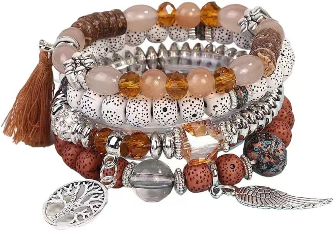 4 Sets Bohemian Stackable Bead Bracelets, Stretch Bangle Charm Jewelry 1